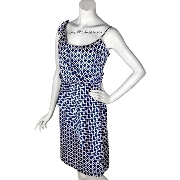 Banana Republic NWT tie shoulder blue geo print dress *shop@iamwarrior - Picture 3 of 10